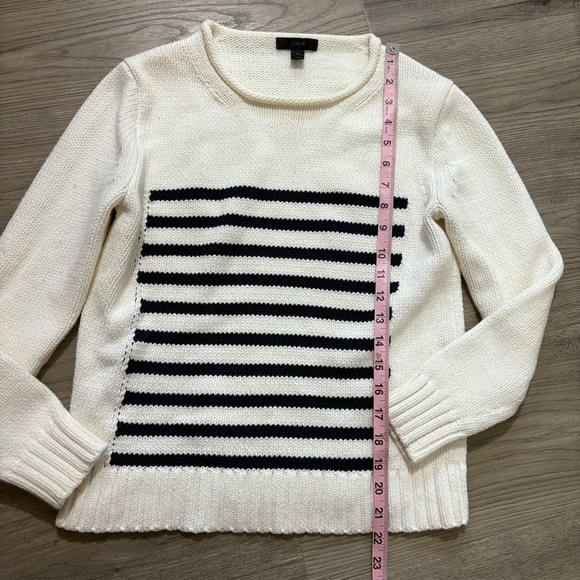 J. Crew Ivory Blue Striped Rollneck Sweater Nautical Chunky Knit Cotton Sz XS - Picture 5 of 8